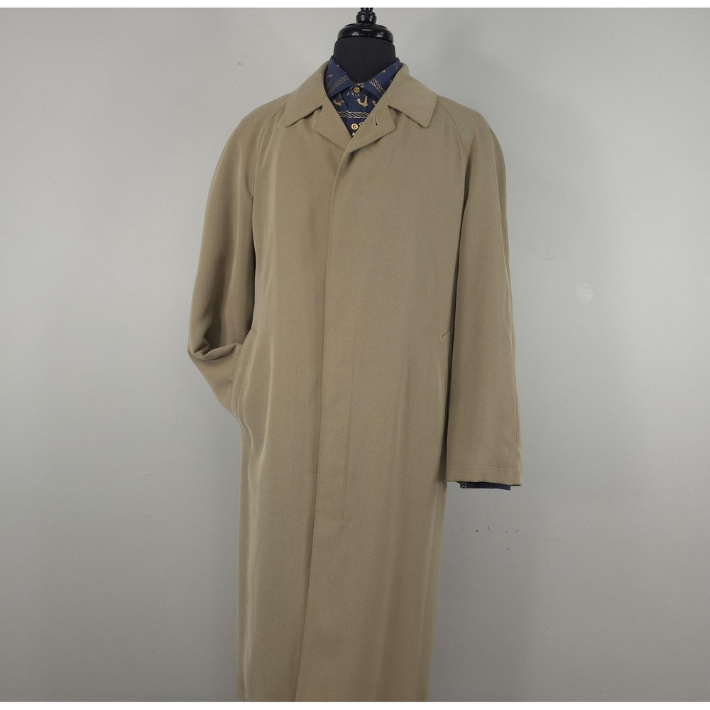 Sanyo Trench Coat Mens 40R Beige Microfiber Long Overcoat Removable Liner